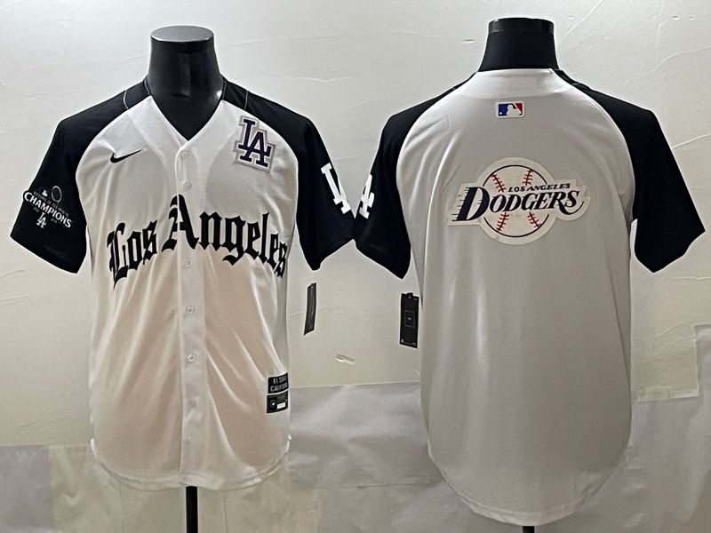 Men 2025 Los Angeles Dodgers Blank White black Five generations Joint Name Nike MLB Jersey style 52639